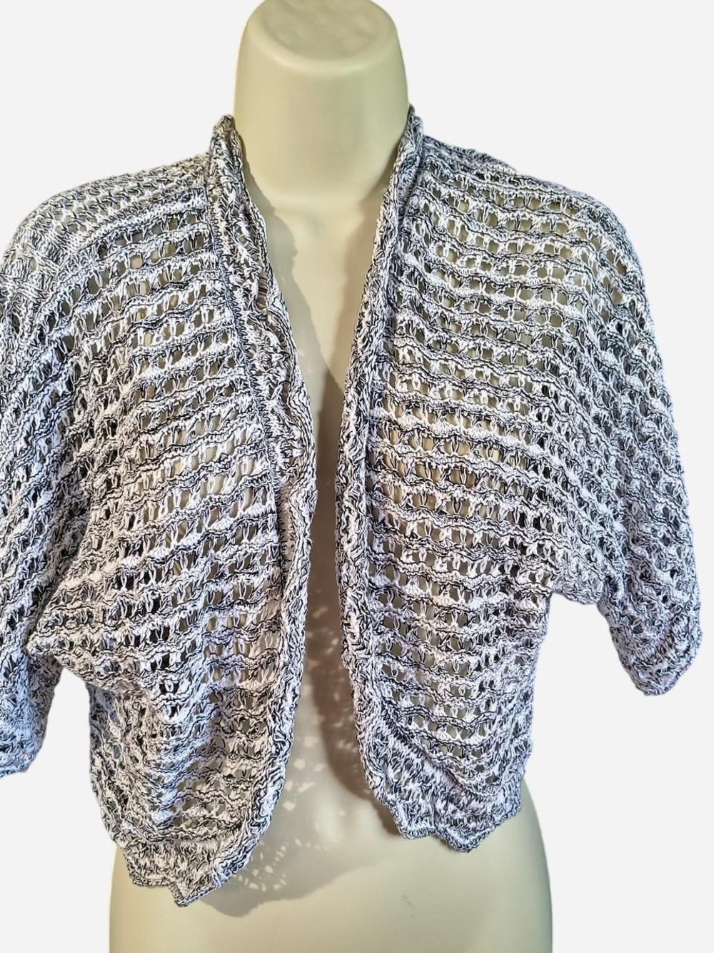 Macy's White and Gray Open-Knit Cropped Shrug